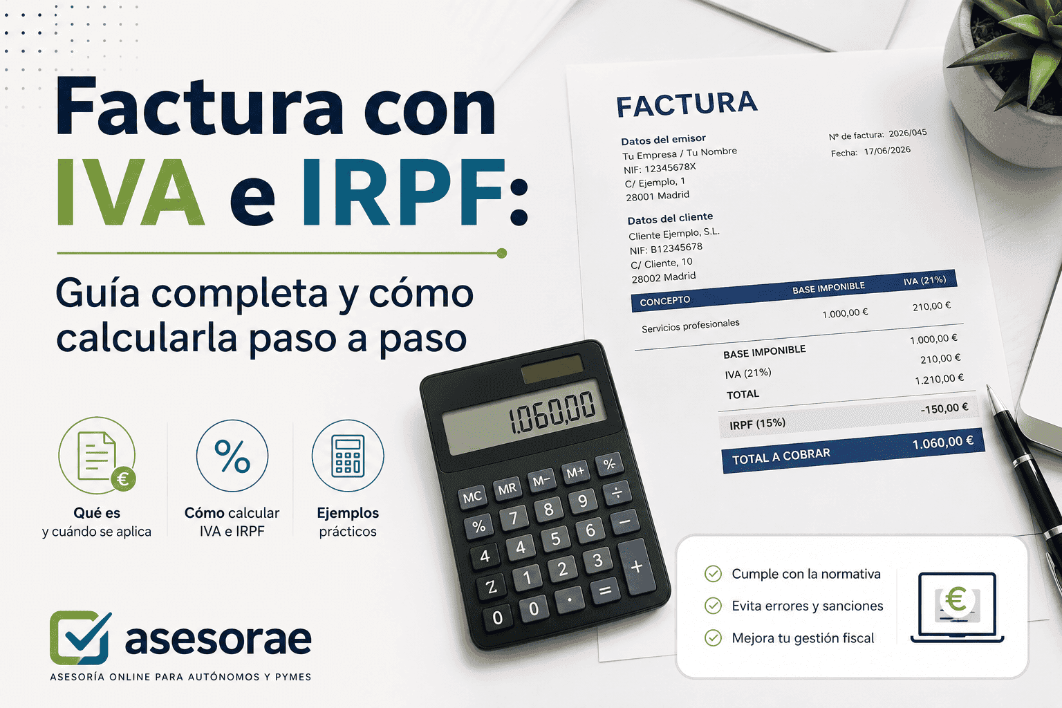Factura con IVA e IRPF: Guía completa y cómo calcularla paso a paso